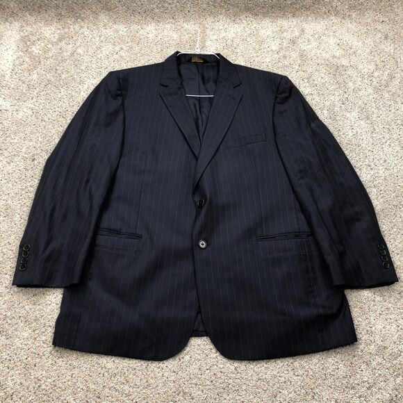 Jos A Bank Blazer Adult 48R Black 100% Wool Signature Gold Sport Coat Jacket 90s - Picture 1 of 10